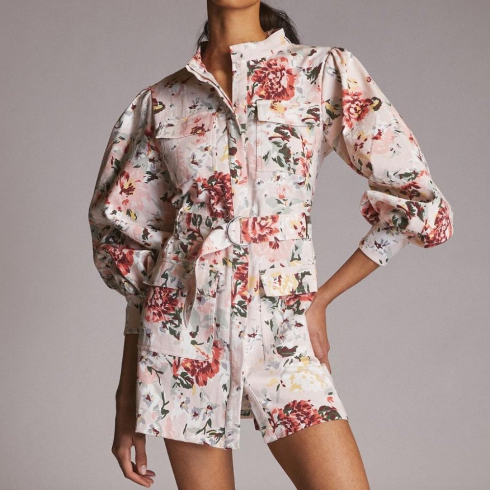 Anthropologie Floral Mini Dress - Pink and Red